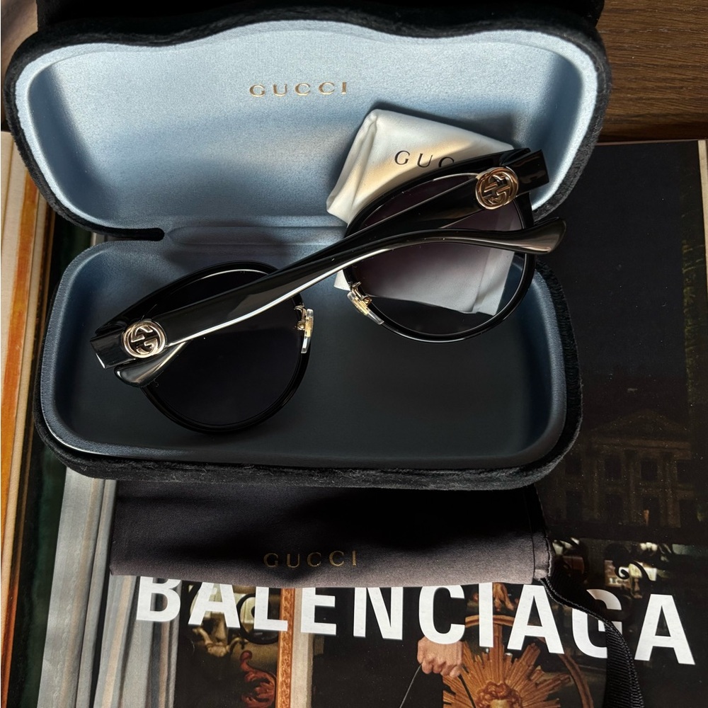 Gucci 💅✨ Black Designer GG Cat Eye Sunglasses Italy GG1027SK 001 56-21-145 NEW - Picture 2 of 7